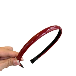Glossy red PU leather headband with non-slip lining for elegant hair styling
