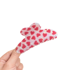 Iridescent acrylic Valentine heart hair claw clip with pearlescent shell finish