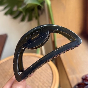 Elegant 10cm dark blue glossy hollow semi-circle hair claw clip for women hairstyles