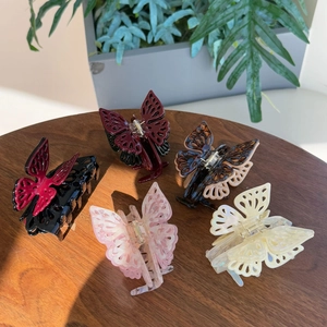 Elegant Butterfly Hair Claw Clip Women Cellulose Acetate Hollow Out Layered Shark Clip Daily Office Party Hair Accessories