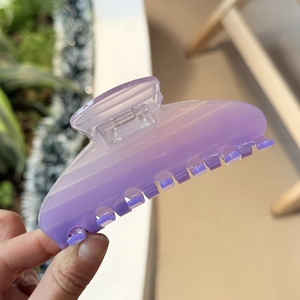 Elegant purple translucent claw clip with fine glitter finish and multi-tooth design