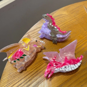 Pince à Cheveux Dinosaure de Dessin Animé Mignon en Acétate de Cellulose Marbré Forme de Dragon pour Femmes Filles Accessoires de Coiffure