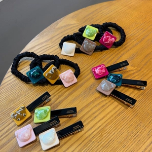 Handmade Cute 3D Bear Hair Accessories For Women Girls Resin Hair Ties Duck Clips Marble Pattern Fresh Sweet Hair Jewelry