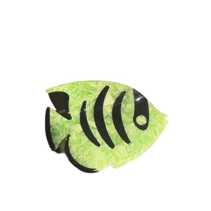 Tropical fish shaped acetate hair claw clip with green marble pattern for women