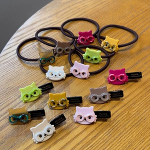 Cartoon Katze Acryl Haargummi Elastics Und Duckbill Haarspangen Für Damen Mädchen Handgefertigte Tier Design Haarschmuck