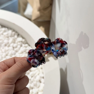 Three acetate flower hair clips with marble texture and France Handmade gold lettering
