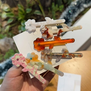 Sweet Acetate Flower Hair Clip Handmade Marble Pattern Rhinestone Duckbill Clip Fresh Style Floral Side Clip For Women Daily Accessories