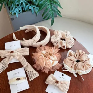 Accessoires Cheveux Coréens Chouchou Nœud Texture Lin Dentelle Barrette Serre-Tête Floral Fait Main Doux pour Femme