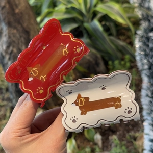Süße Acetat Haarklammer Cartoon Dackel Hund Pfotenabdruck Wellenkante Süße Bonbonfarben Shark Clip Damen Haarschmuck