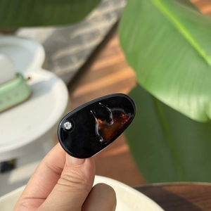 Pince à cheveux ovale noire en acétate avec diamant cristal et décoration en résine