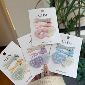 Acrylic Heart Hair Clips Dog Bear Pattern Polka Dot Plaid Design Handmade Duckbill Clips Fresh Sweet Style For Women