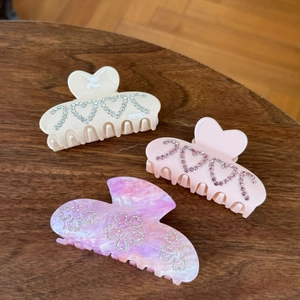 French Sweet Acetate Heart Hair Claw Clip For Women Fashion Rhinestone Love Letter Marble Pattern Shark Clip Hair Accessories