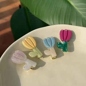 French Style Tulip Acetate Hair Clip With Rhinestone Glitter Flower Duckbill Clip For Women Cute Floral Hair Accessories