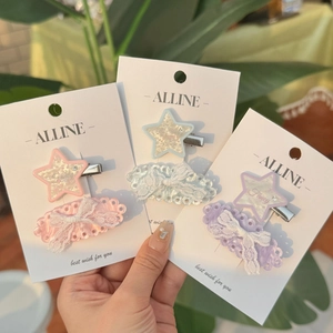 Pinces à Cheveux Fait Main Dentelle Nœud Et Étoile Acrylique Strass Barrettes Mignonnes Bec de Canard pour Femmes Filles Accessoires