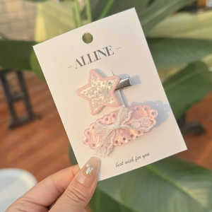Ensemble de barrettes à cheveux rose avec étoile et nœud en dentelle et strass brillants