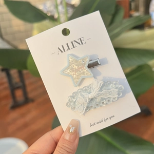 Set de barrettes à cheveux avec nœud en dentelle bleue et étoile scintillante
