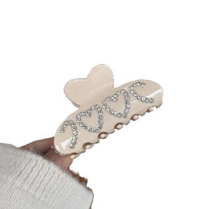 Elegant cream acetate hair claw clip with crystal LOVE heart design for women