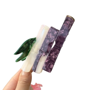 Pince à cheveux en acétate en forme de bambou, segments violet, blanc et vert poli