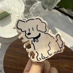 Pince à cheveux mignonne en forme de chien en acétate blanc crème au design minimaliste