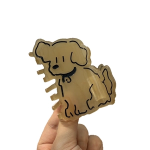 Pince à cheveux motif chien en acétate beige pour femme, accessoire mignon et pratique
