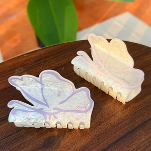 Sweet Butterfly Acrylic Hair Claw Clip For Women Rhinestone Fancy Lettering Floral Pattern Marble Finish Hair Accessory