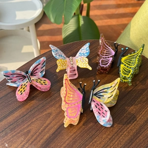 Elegante Pinza per Capelli a Farfalla in Acetato Strass Multicolore Pois Marmo Accessori per Capelli per Donne Ragazze
