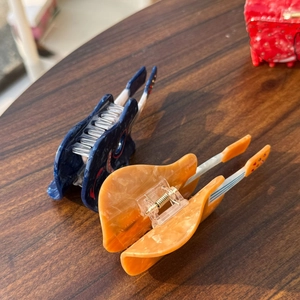 Guitar-shaped acetic acid hair clips with marble texture and musical note design
