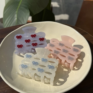 Zoete Strik Opengewerkte Acetaat Haarklem Elegant Fris Roze Blauw Wit Haarklem Voor Dames Meisjes Mode Haaraccessoires