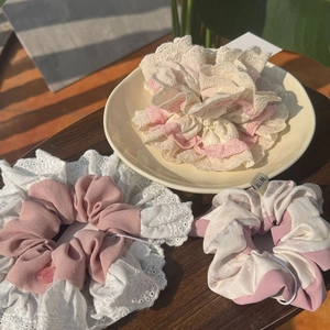 Chouchous en Dentelle de Style Français Doux Grands Chouchous en Tissu Floral Mousseline pour Femmes Accessoires de Cheveux Printemps Été