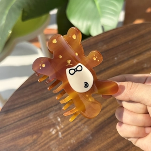 Pince à cheveux ours en acétate ambre avec paillettes dorées et nœud pour femmes