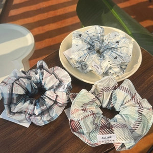 Chouchous en Tissu Doux Motif à Carreaux Imprimé Cœur Élastiques à Cheveux Pour Femmes Filles Accessoires Décoratifs