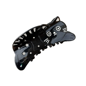 Cute black cat acetate hair claw clip with sparkling rhinestones for ponytail hair styling