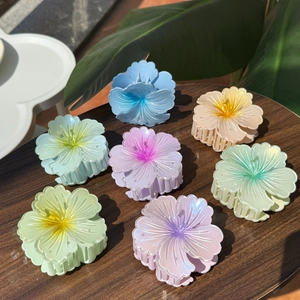 Sweet Flower Hair Claw Clip Gradient Color Large Shark Clip Handmade Plastic Floral Hair Accessories For Women Daily Use