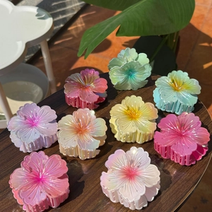 Fresh Gradient Laser Flower Hair Claw Jelly Plastic 5 Petals Hair Clip For Women Sweet Floral Hair Accessories Gift