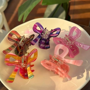 Pince à Cheveux Papillon en Acétate à Rayures Style Y2K Doux Accessoires de Cheveux Forme Papillon pour Femmes Coiffure Quotidienne