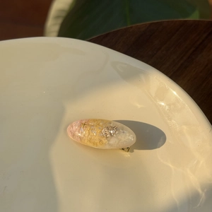Schicker Muschel Seestern Haarclip aus Harz mit Blumeneinlage auf weißem Teller