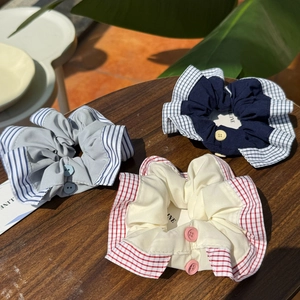 Handmade Checkered Button Contrast Color Scrunchie British Preppy Style Fabric Large Intestine Hair Ring Sweet Hair Accessories For Women