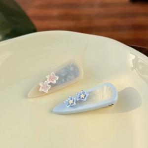 Elegant Acetate Floral Waterdrop Hair Clip Handmade Marble Pattern Duckbill Clip For Women Sweet Hair Styling Side Clip