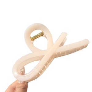 Grande pince à cheveux crème de 13,5 cm style ruban élégant avec ressort doré