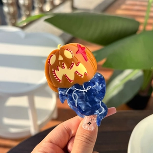 Pinza per capelli Halloween in acetato con motivo a zucca e fantasma blu scuro