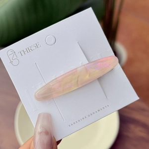 Pink marbled acetate duckbill clip with France Handmade gold lettering on white card