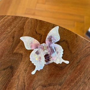 Elegant pink marble acetate butterfly hair claw clip with rhinestones for women