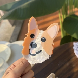 Cute Corgi dog shaped hair claw clip made of premium pearlescent acetate material
