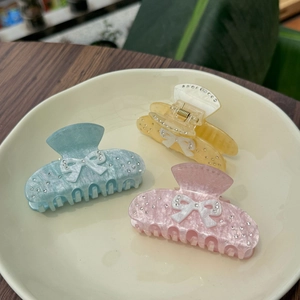 Acrylic Bowknot Rhinestone Hair Claw Clip Fresh Sweet Butterfly Shark Clip For Women Elegant Shimmer Marble Hair Accessory