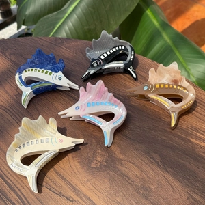 Cute Marlin Fish Shape Acetate Hair Claw Clips Large Shark Clips Glossy Marine Animal Hair Accessories For Women Daily Vacation