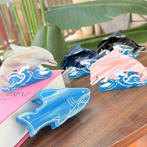 Pince à Cheveux Dauphin Requin en Acétate de Cellulose Style Océan Motif Marbré Accessoires Cheveux Femme