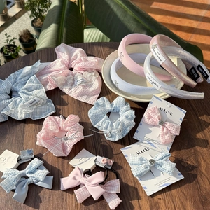 Süße Karierte Schleife Haargummis Spitze Stirnbänder Für Damen Mädchen Niedliche Karo Scrunchies Stern Knopf Haarspangen Set
