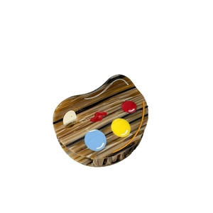 Pinza per capelli a forma di tavolozza in acetato effetto legno con punti colorati