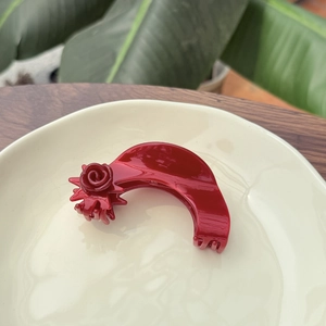 Elegant dark red acetate shark clip with 3D rose flower design for women hair