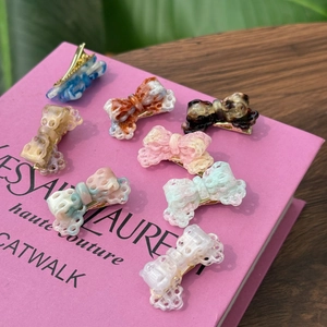Mini Acetate Bow Hair Clip Sweet Lace Hollow Out Duckbill Clip For Women Girls Vintage Marble Side Clip Hair Accessory